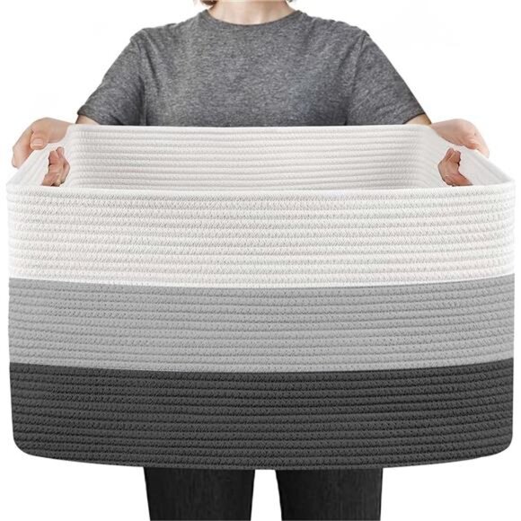 Extra Large Cotton Rope Basket Rectangle Woven Storage Basket 23.6